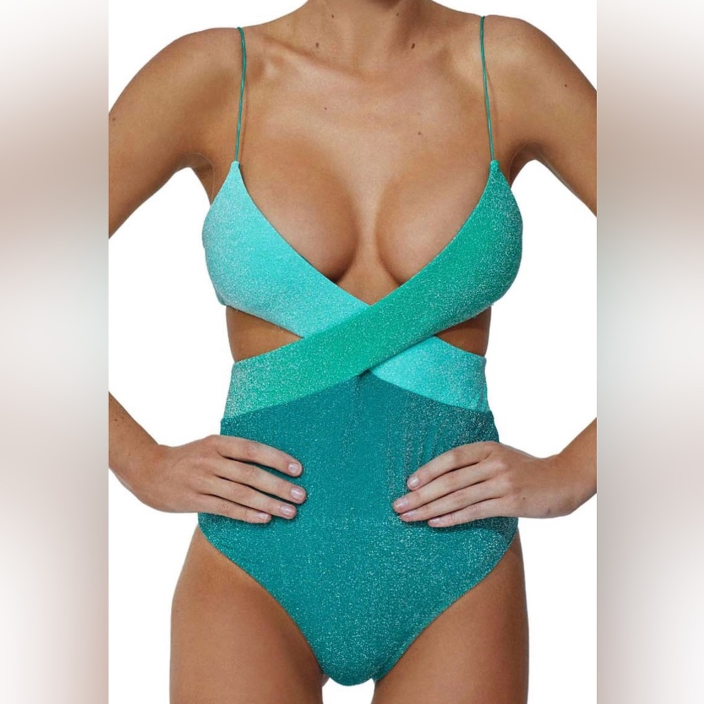 It’s Now Cool Riot One-Piece Swimsuit green/teal shimmer size small NWT